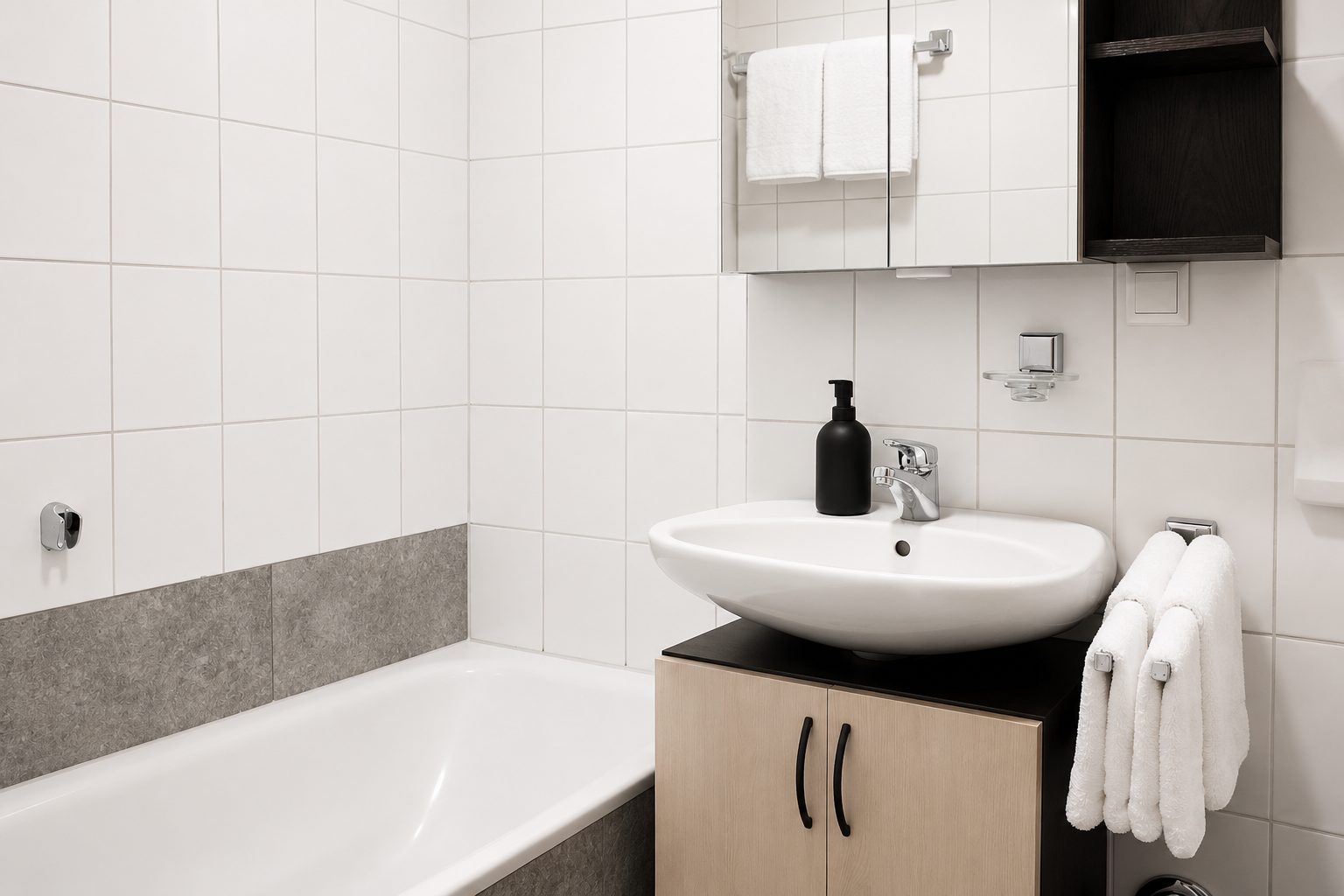 Modernes Badezimmer mit Wanne, Dusche und Waschtisch